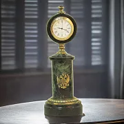 Настольные часы с гербом России и змеевиком, 250 мм — фотография 1