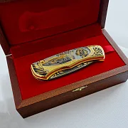 Дамасский складной нож «Охотник с собакой» — фотография 8