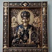 Резная Икона из дерева. Святой Николай Чудотворец — фотография 7