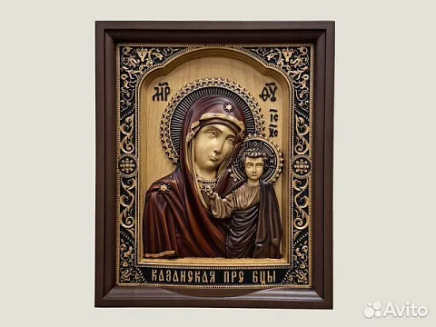 Икона резная из дерева Казанская Божия Матерь в подарок